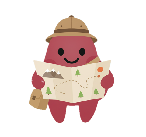 Yampli mascot exploring with a map