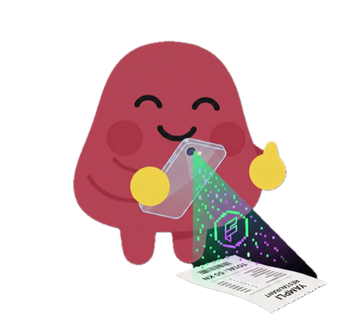 Yampli mascot scanning a receipt